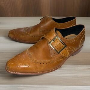 Mens Bespoke Handmade Monk Strap Leather Brogue Dress shoe Tan